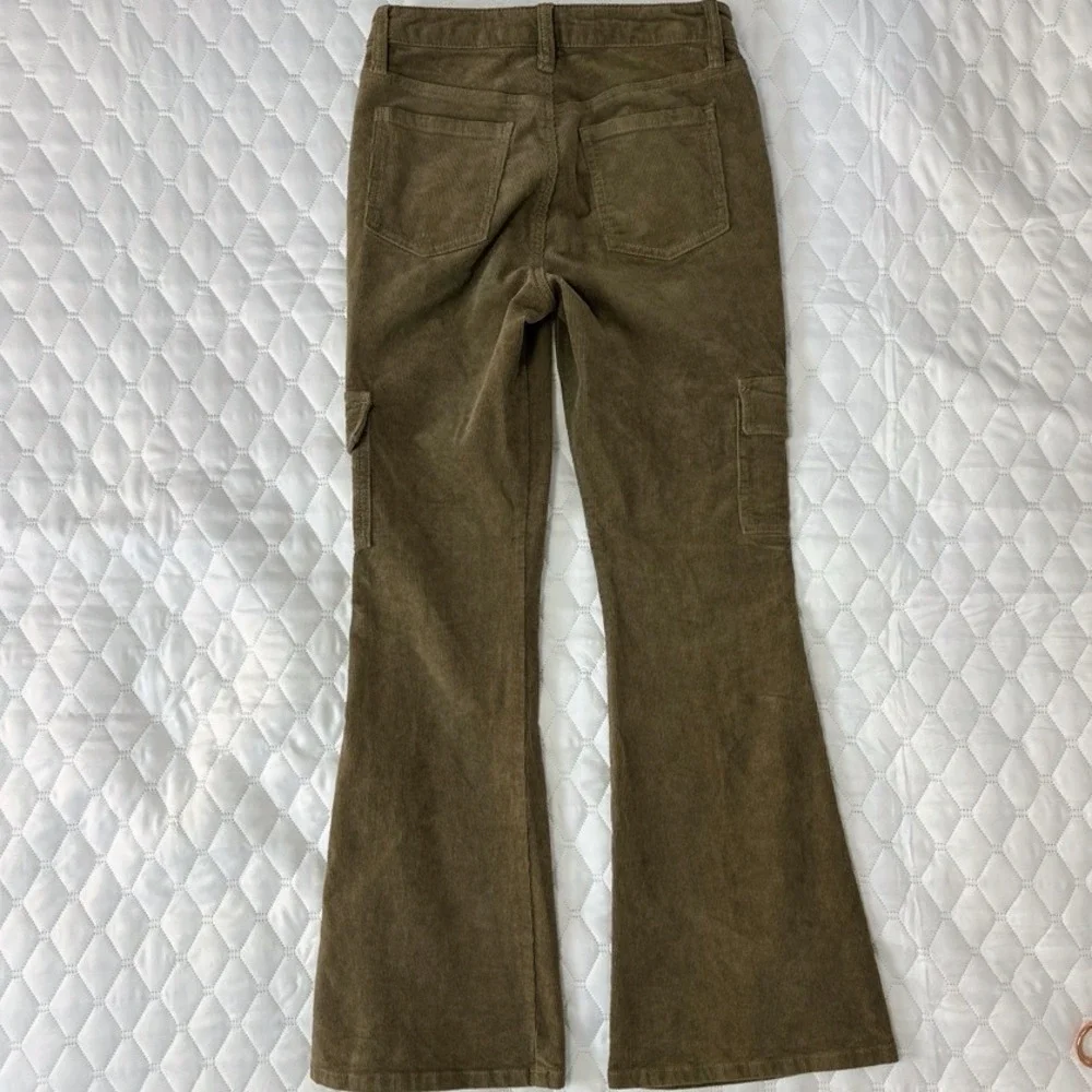 Windsor Corduroy Cargo Flare Pants Small‎ Olive Brown Good Utility Retro Y2K